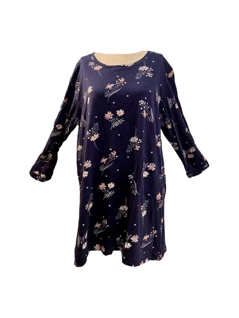 Damart Navy Floral Tunic Dress with Pink & Cream Blooms